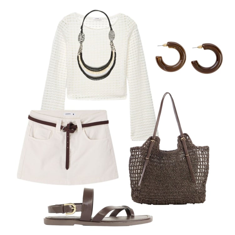 Outfit donna - Maggio in skort - @star67. Stile Casual per Tutti i giorni. Abbinamento con orecchini, shopping bag, ciabatte, maglieria, minigonne, collane.