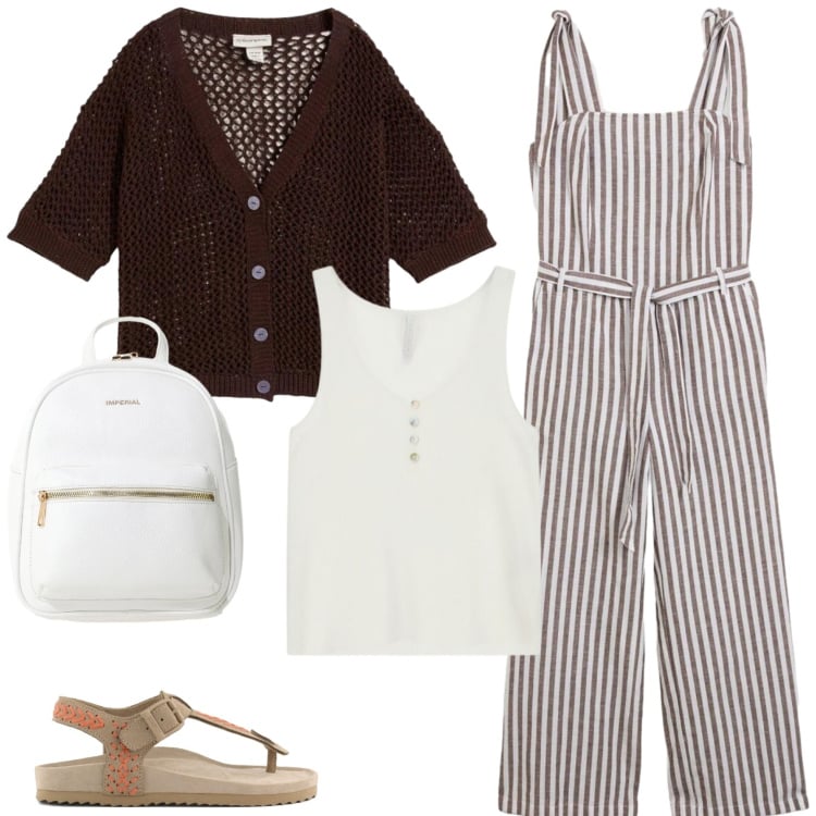 Outfit donna - Primavera 2026: trendy e comodo. Stile Casual per Tutti i giorni. Abbinamento con tute, cardigans, zaini, canottiere, infradito.