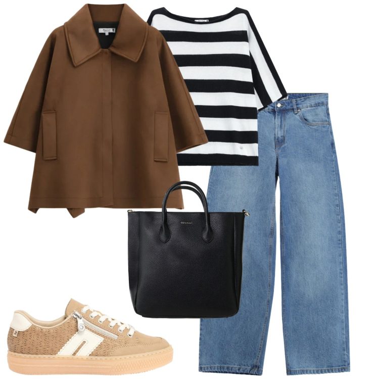 Outfit donna - Total look #2403450. Stile Casual chic per Tutti i giorni. Abbinamento con sneakers, cappotti, jeans, top, borse a tracolla.