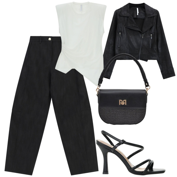 Outfit donna - Imperial. Stile Urban per Tutti i giorni. Abbinamento con top, giacche, sandali col tacco, pantaloni, borse a spalla.