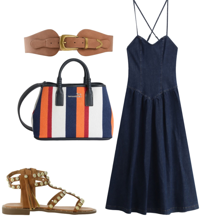 Outfit donna - Total look #2403455. Stile Casual per Tutti i giorni. Abbinamento con cinture, sandali, shopping bag, vestiti lunghi.