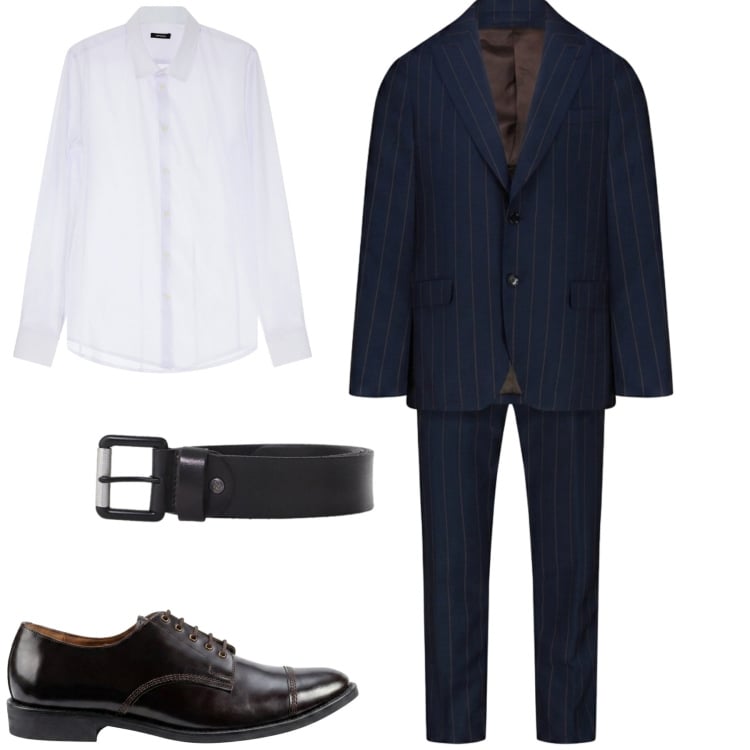 Outfit uomo - Eleganza formale. Stile Business/Elegante per Cerimonia. Abbinamento con camicie, cinture, scarpe stringate, abiti.