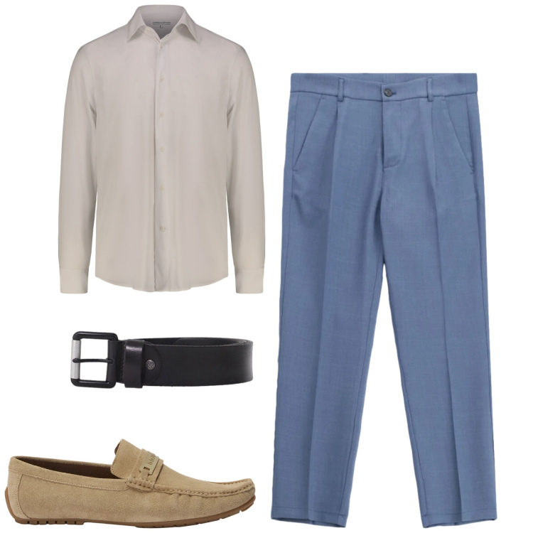 Outfit uomo - Maggio. Stile Business/Elegante per Tutti i giorni. Abbinamento con pantaloni, cinture, scarpe stringate, camicie.