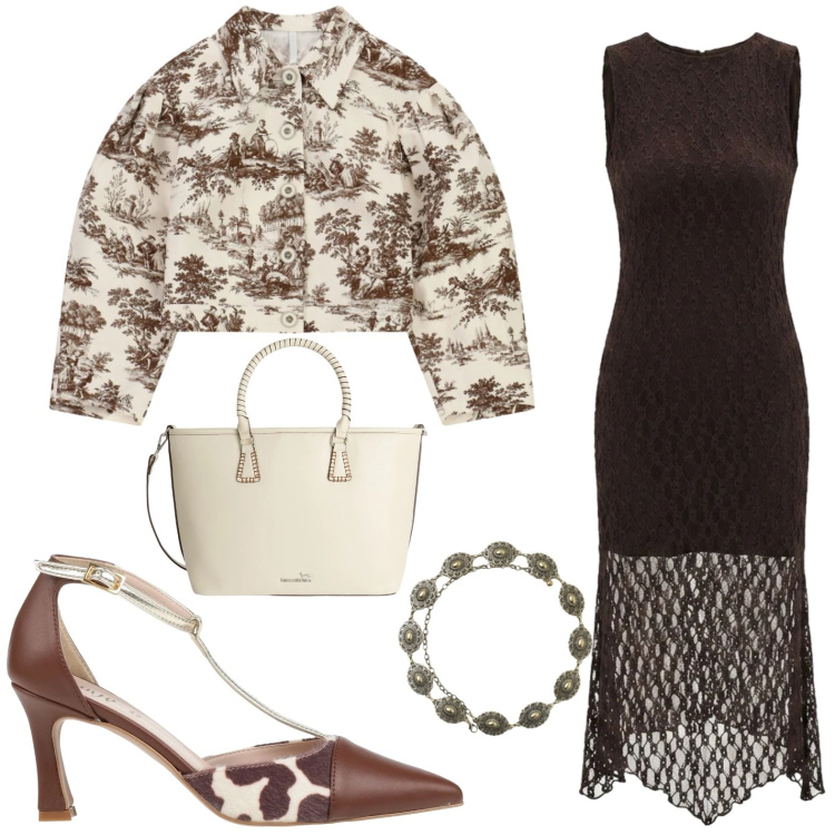Outfit donna - Domenica di maggio. Stile Casual chic per Tutti i giorni. Abbinamento con décolleté, cinture, shopping bag, cappotti, vestiti a tubino.