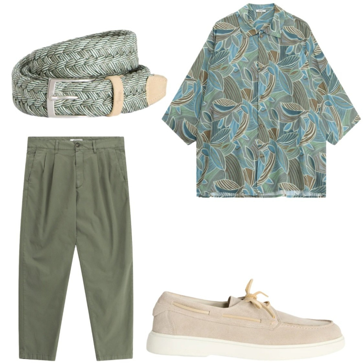 Outfit uomo - Serate estive. Stile Casual per Serata speciale. Abbinamento con pantaloni, camicie a manica corta, scarpe stringate, cinture.