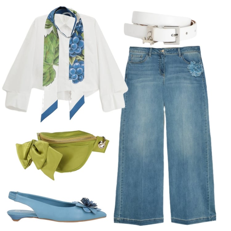 Outfit donna - Fuoriporta in giornata. Stile Urban per Tutti i giorni. Abbinamento con marsupi, sciarpe, ballerine, cinture, camicie, jeans.