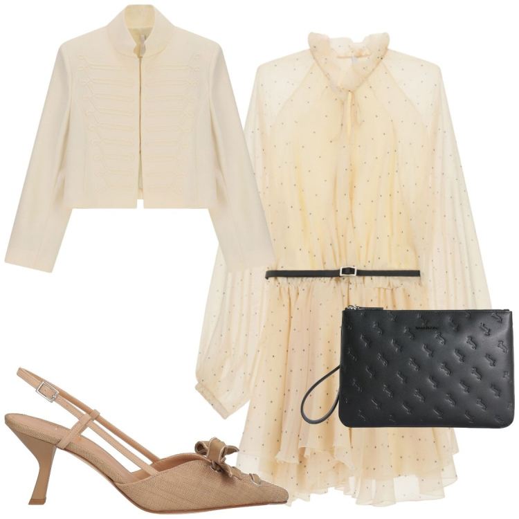 Outfit donna - Cerimonia. Stile Glamour per Cerimonia. Abbinamento con décolleté, anelli, vestiti corti, blazer.
