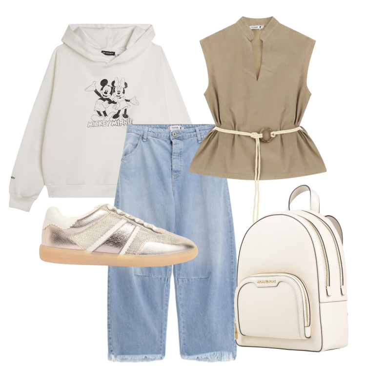Outfit donna - Maggio. Stile Casual chic per Tutti i giorni. Abbinamento con zaini, sneakers, jeans, camicie, felpe con cappuccio.