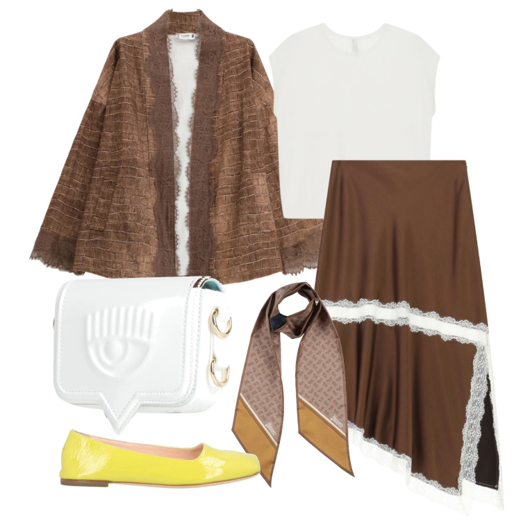 Outfit donna - Maggio. Stile Trendy per Tutti i giorni. Abbinamento con sciarpe, ballerine, marsupi, gonne longuette, top, cappotti.