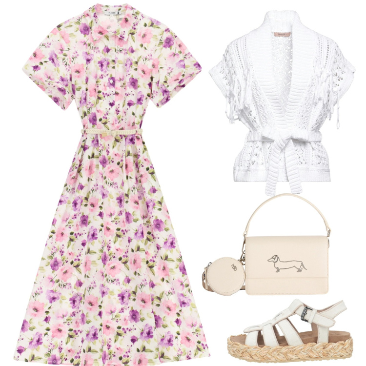 Outfit donna - All\' aperto. Stile Romantica per Tutti i giorni. Abbinamento con cardigans, espadrillas, borse a tracolla, vestiti midi/longuette.