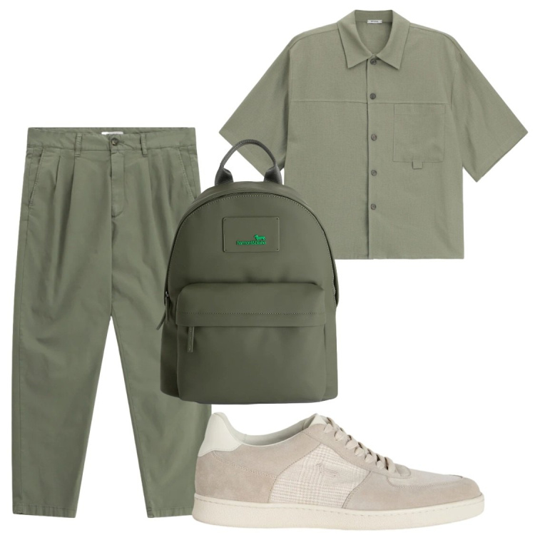 Outfit uomo - Viaggi. Stile Trendy per Tutti i giorni. Abbinamento con pantaloni, camicie a manica corta, borse sportive, sneakers.