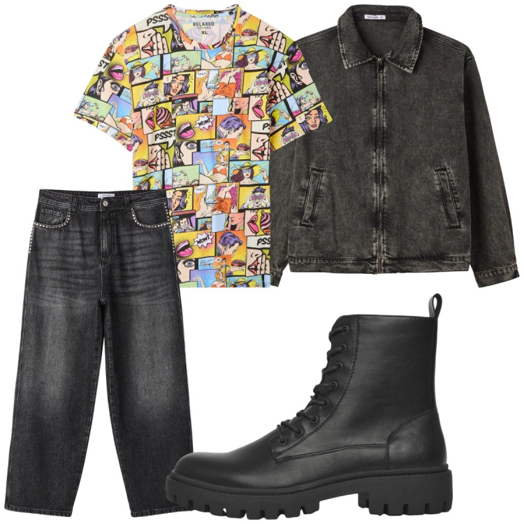 Outfit uomo - Rock. Stile Biker Rock per Serata speciale. Abbinamento con t-shirt, cappotti, jeans, anfibi.