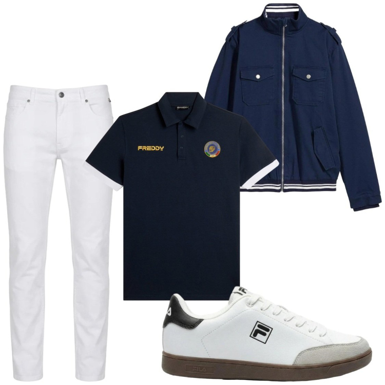 Outfit uomo - Primavera. Stile Casual per Tutti i giorni. Abbinamento con giacche, sneakers, pantaloni, polo.