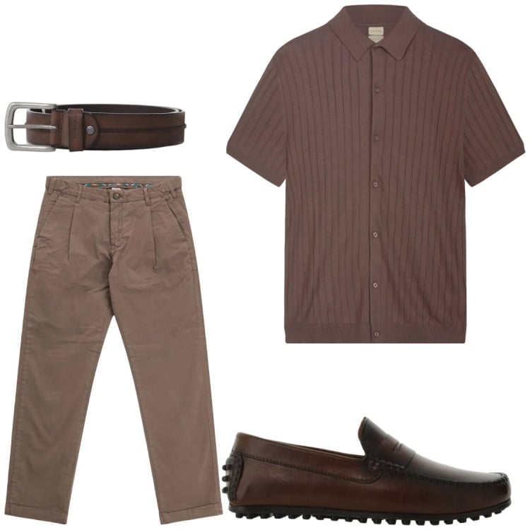 Outfit uomo - La polo camicia. Stile Trendy per Ufficio. Abbinamento con pantaloni, scarpe stringate, cinture, polo.