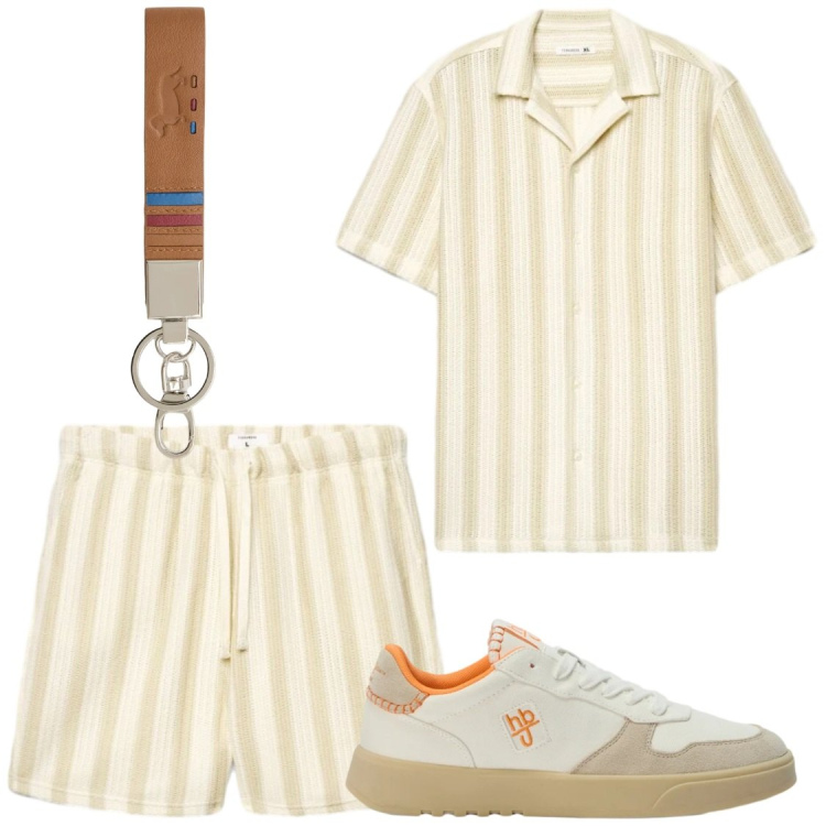 Outfit uomo - Total look #2403514. Stile Casual per Tutti i giorni. Abbinamento con camicie a manica corta, pantaloni corti, portachiavi, sneakers.