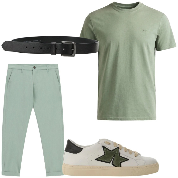 Outfit uomo - Total look #2403515. Stile Trendy per Tutti i giorni. Abbinamento con pantaloni, sneakers, cinture, t-shirt.