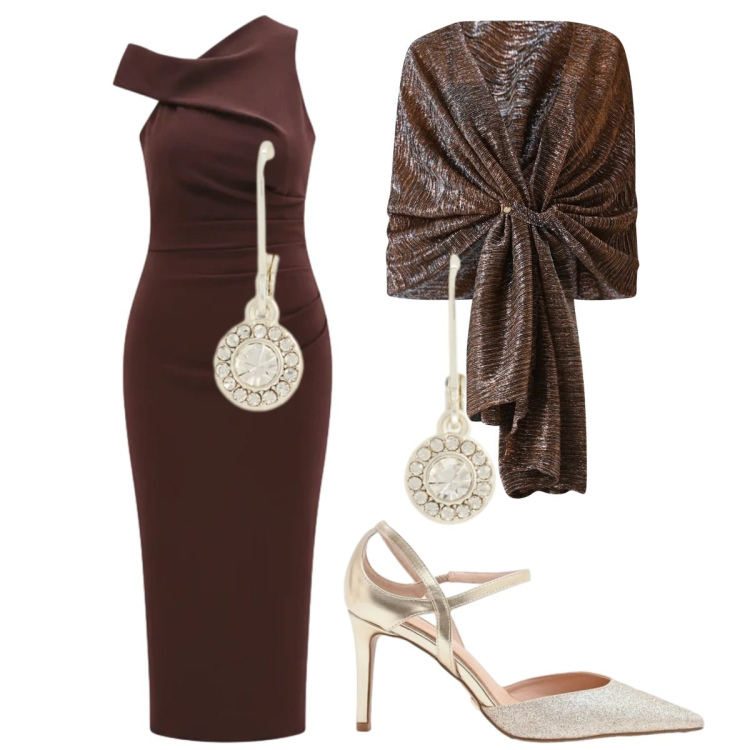 Outfit donna - Total look #2403531. Stile Glamour per Cerimonia. Abbinamento con stole, décolleté, vestiti asimmetrici, orecchini.