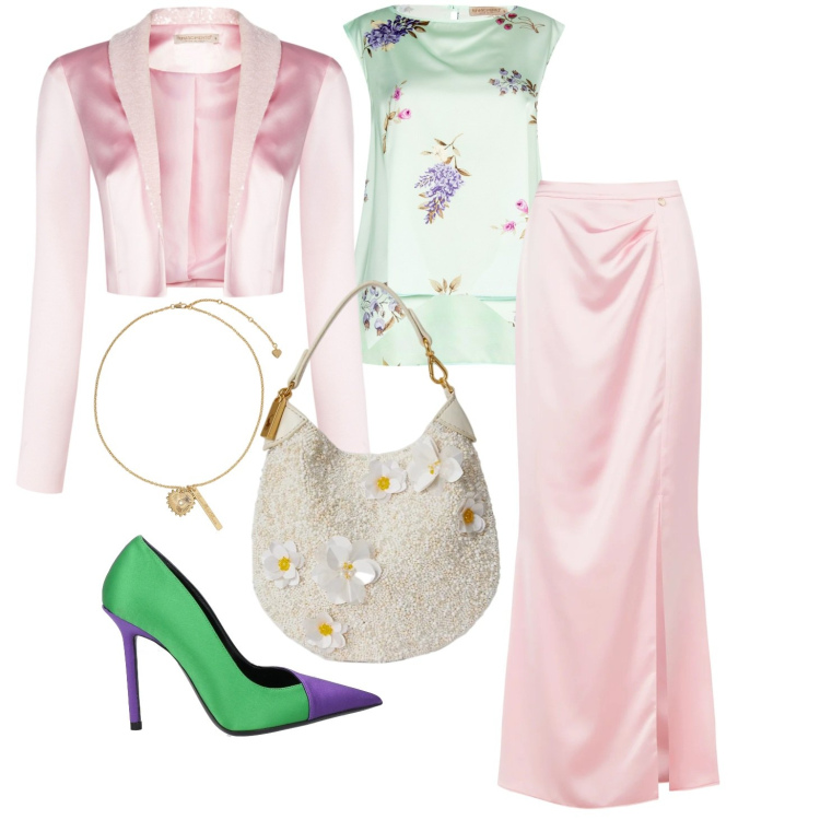 Outfit donna - Di nuovo io. Stile Romantica per Cerimonia. Abbinamento con décolleté, gonne lunghe, bolero, top, ciondoli, pochette.