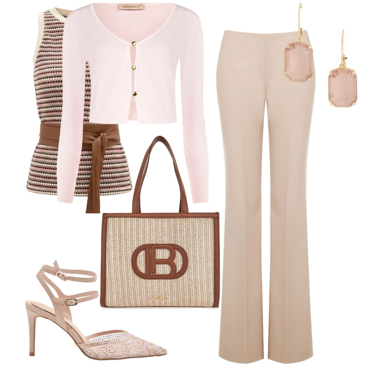 Outfit donna - Mi sento perfettamente. Stile Bon Ton per Cerimonia. Abbinamento con pantaloni a palazzo, canottiere, cardigans, décolleté, orecchini, borse a spalla.