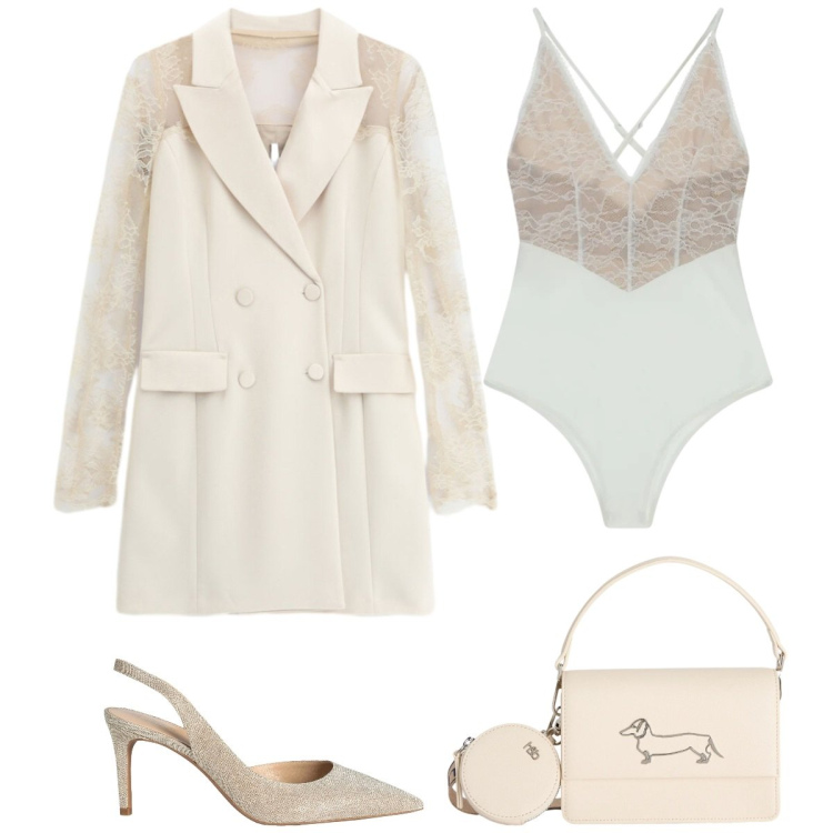 Outfit donna - Abito corto con maniche in pizzo. Stile Chic per Cerimonia. Abbinamento con décolleté, borse a tracolla, body, vestiti corti.
