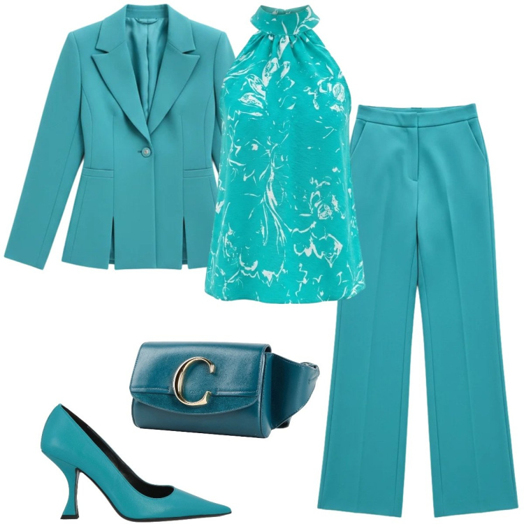 Outfit donna - Total look #2403541. Stile Glamour per Cerimonia. Abbinamento con décolleté, marsupi, blazer, pantaloni a palazzo, top.