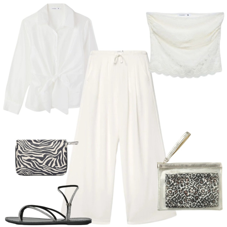 Outfit donna - Terranova White Boho Mood. Stile Boho per Tutti i giorni. Abbinamento con portafogli, pochette, sandali, top, camicie, pantaloni.
