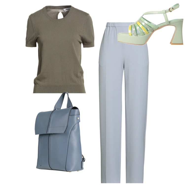Outfit donna - Total minimal. Stile Minimal per Tutti i giorni. Abbinamento con zaini, pantaloni, pullovers, sandali in pelle.