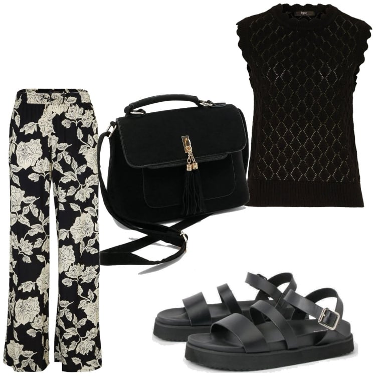 Outfit femme - Basique #2125. Style Basique pour Tous les jours. Assortir avec pantalon large en bas, pulls, sacs en bandoulière, sandales.