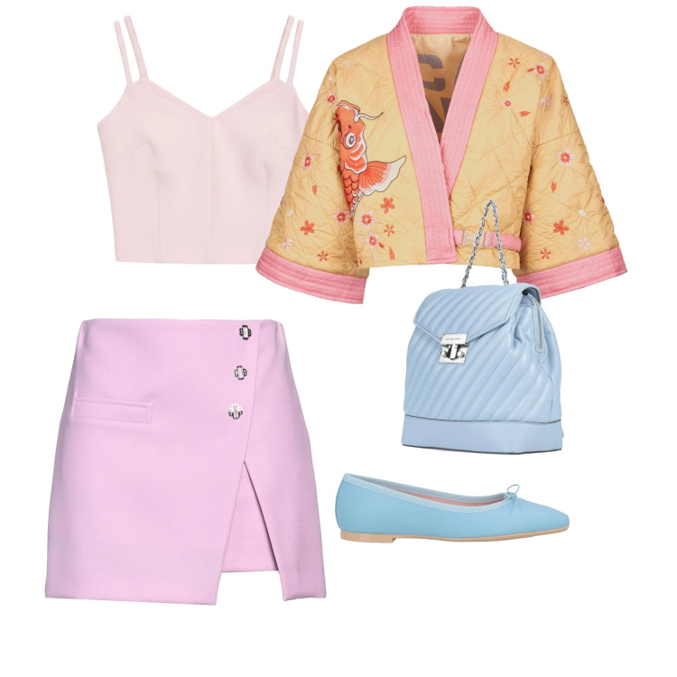 Outfit donna - Pastel Dream Tokyo. Stile Romantica per Serata fuori. Abbinamento con minigonne, ballerine, zaini, top, kimono.
