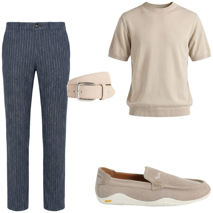 Outfit uomo - Serate. Stile Trendy per Serata speciale. Abbinamento con cinture, t-shirt, pantaloni, scarpe stringate.