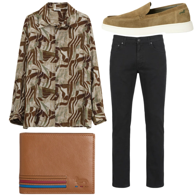 Outfit uomo - Total look. Stile Casual per Tutti i giorni. Abbinamento con camicie, portafogli, pantaloni, scarpe stringate.