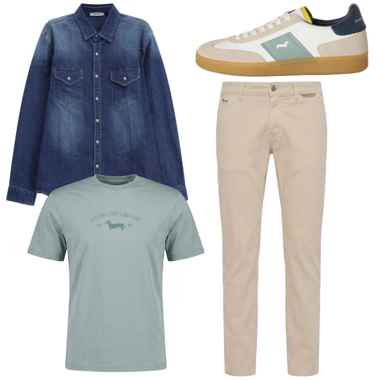 Outfit uomo - Total look. Stile Casual per Tutti i giorni. Abbinamento con camicie, t-shirt, pantaloni, sneakers.