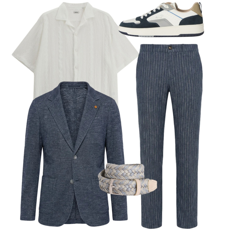 Outfit uomo - Chic e dandy. Stile Casual per Tutti i giorni. Abbinamento con camicie a manica corta, cinture, sneakers, pantaloni, giacche.