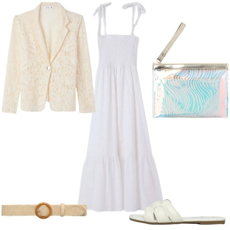 Outfit donna - Terranova White Boho Mood : il vestito. Stile Boho per Tutti i giorni. Abbinamento con pochette, cinture, blazer, ciabatte, vestiti lunghi.