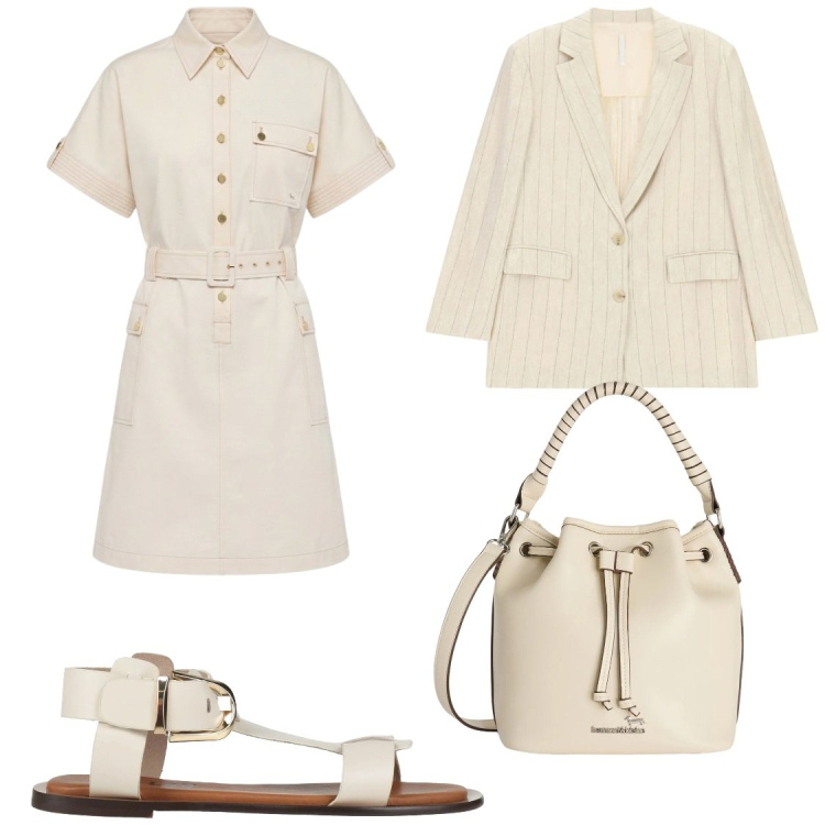 Outfit donna - Safari binco. Stile Bon Ton per Ufficio. Abbinamento con sandali alla schiava, blazer, vestiti chemisier, borse a secchiello.