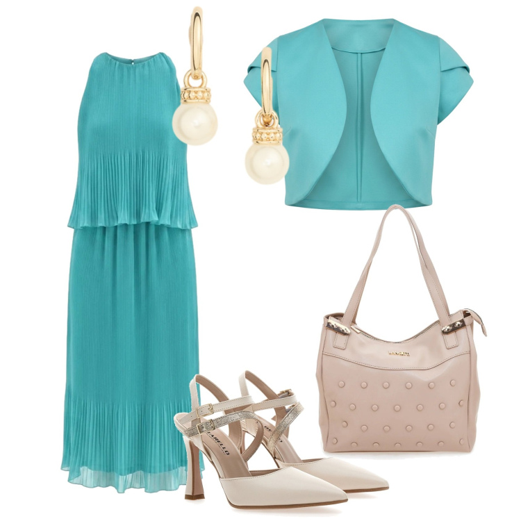 Outfit donna - Rinascimento- tempo di cerimonie. Stile Bon Ton per Cerimonia. Abbinamento con vestiti midi/longuette, bolero, orecchini, décolleté, shopping bag.