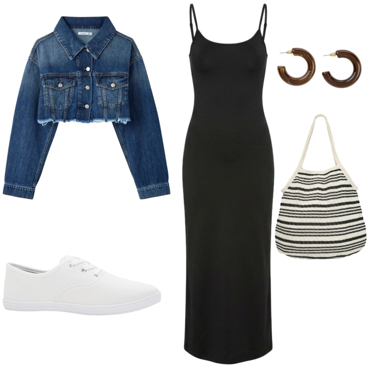Outfit donna - Casual con stile. Stile Casual per Tutti i giorni. Abbinamento con sneakers, orecchini, shopping bag, vestiti lunghi, cappotti.