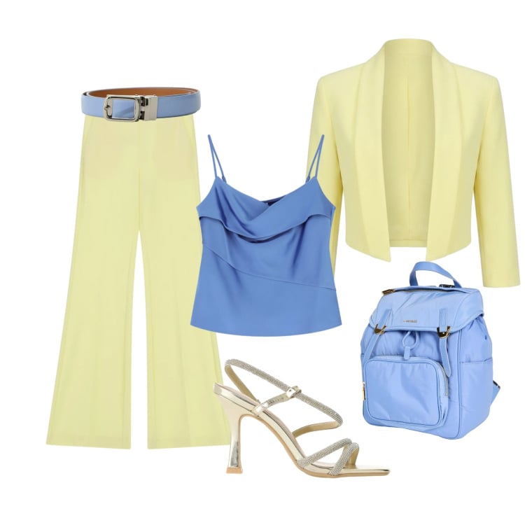 Outfit donna - Sky & Lemon. Stile Chic per Cerimonia. Abbinamento con zaini, bolero, pantaloni, cinture, canottiere, sandali col tacco.