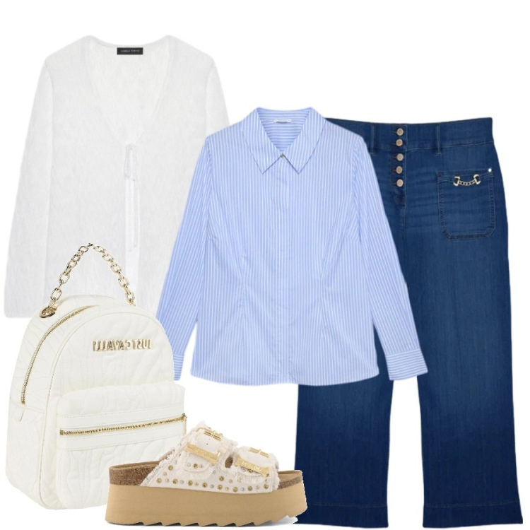 Outfit donna - Total look #2403705. Stile Casual chic per Tutti i giorni. Abbinamento con zaini, camicie, jeans, cardigans, zeppe.