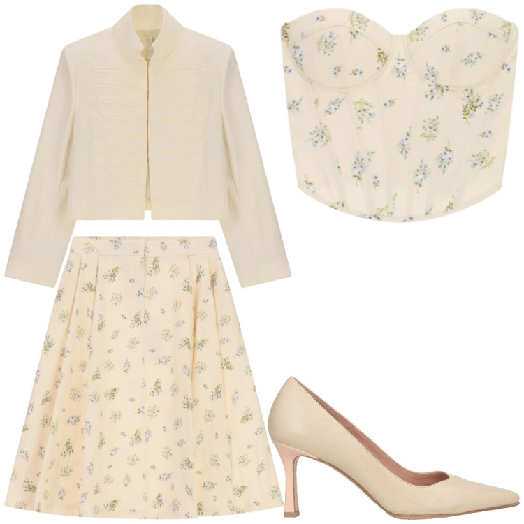 Outfit donna - Cerimonie. Stile Glamour per Cerimonia. Abbinamento con décolleté, top, gonne longuette, blazer.