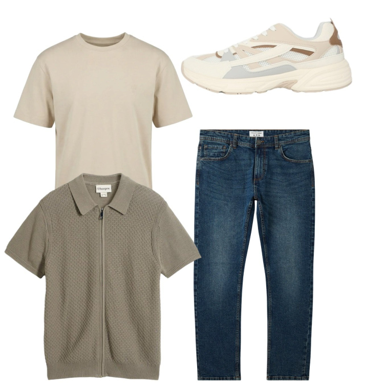 Outfit uomo - Total look. Stile Casual per Tutti i giorni. Abbinamento con polo, jeans, sneakers, t-shirt.