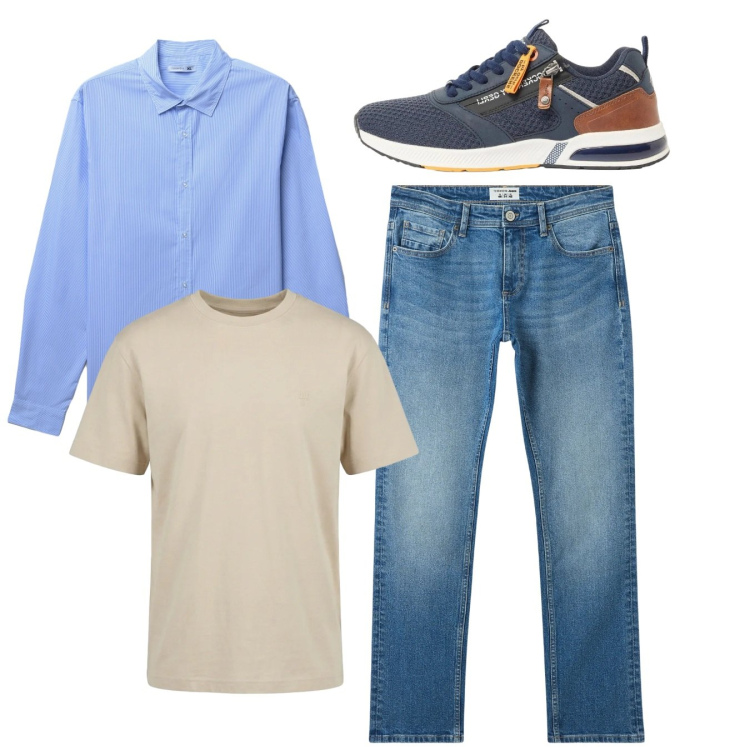 Outfit uomo - Total look. Stile Casual per Tutti i giorni. Abbinamento con sneakers, jeans, camicie, t-shirt.