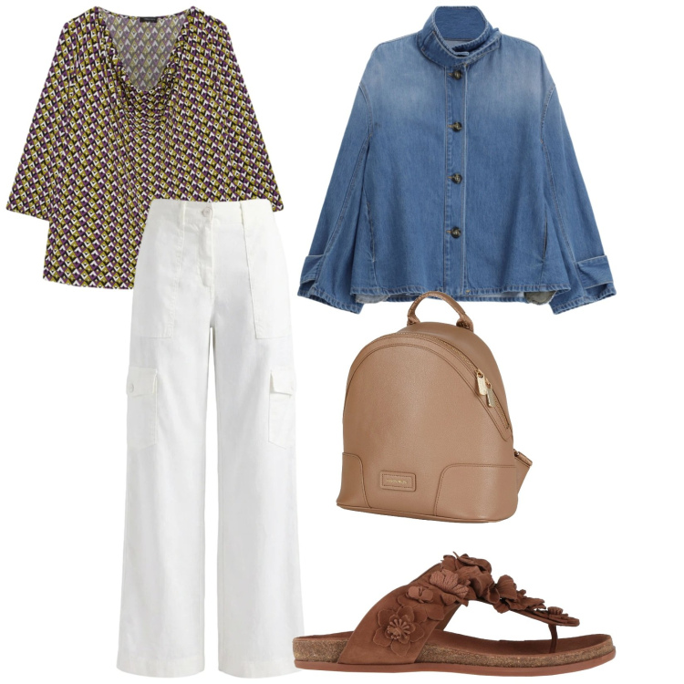 Outfit donna - Everyday. per Tutti i giorni. Abbinamento con zaini, infradito, pantaloni cargo, blazer, t-shirt.