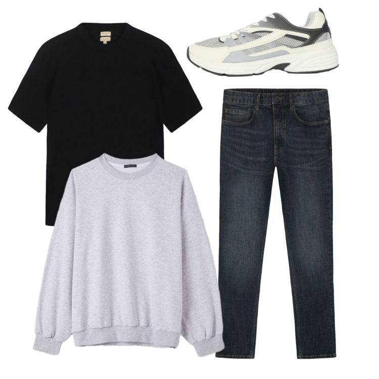 Outfit uomo - Total look. Stile Casual per Tutti i giorni. Abbinamento con sneakers, felpe, t-shirt, jeans.