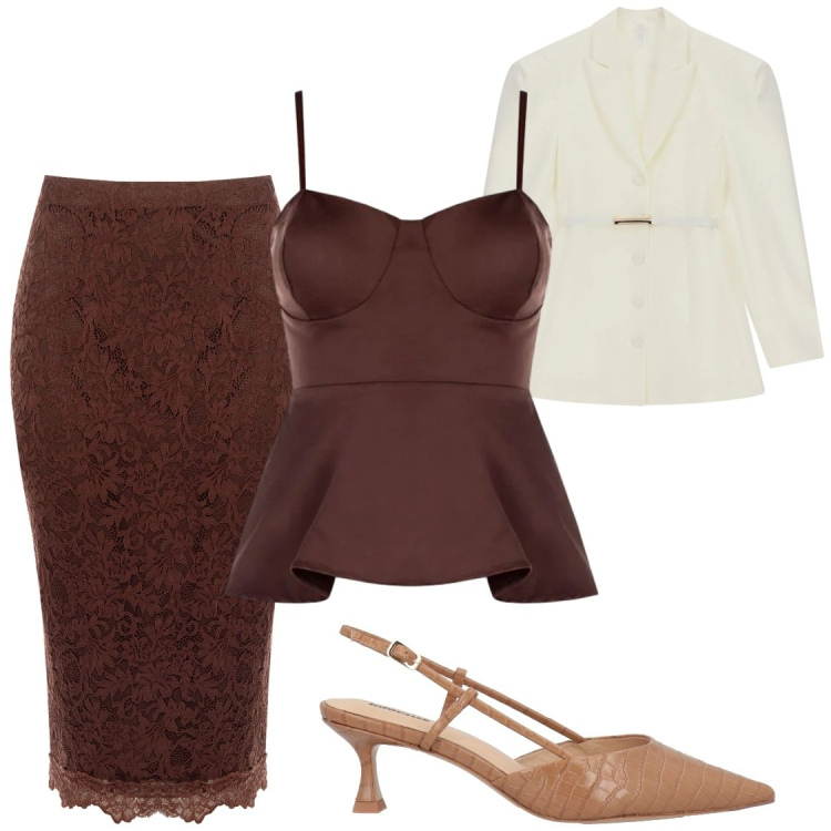 Outfit donna - Cerimonia. Stile Glamour per Cerimonia. Abbinamento con décolleté, gonne longuette, canottiere, blazer.