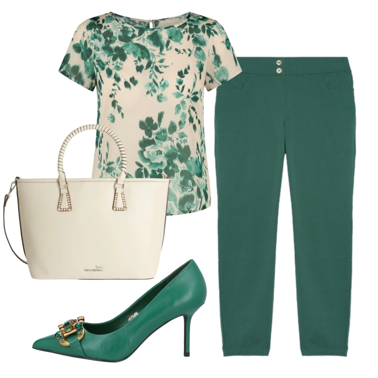 Outfit donna - Total look #2403741. Stile Basic per Ufficio. Abbinamento con décolleté, bluse, shopping bag, pantaloni skinny.