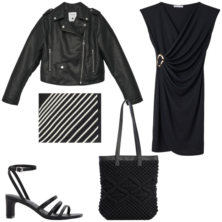 Outfit donna - Total look #2403785. Stile Rock per Serata fuori. Abbinamento con sandali col tacco, shopping bag, vestiti corti, giacche, foulard.