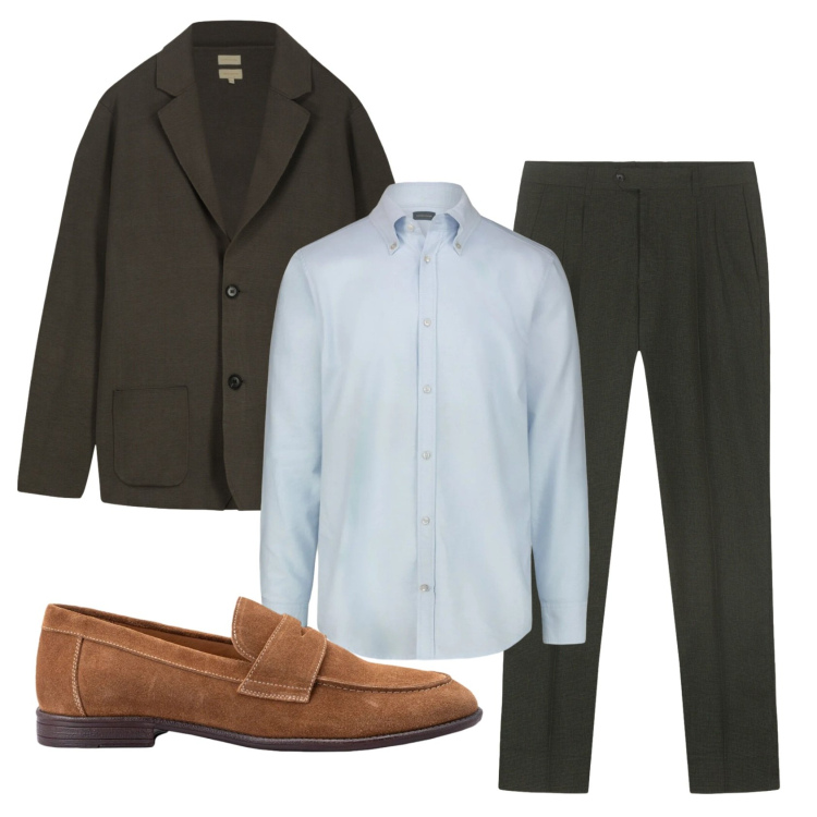 Outfit uomo - Total look #2403790. Stile Business/Elegante per Ufficio. Abbinamento con cardigans, camicie, pantaloni, scarpe stringate.