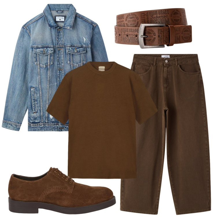 Outfit uomo - Total look #2403797. Stile Casual per Tutti i giorni. Abbinamento con cinture, giacche, pantaloni, scarpe stringate, t-shirt.