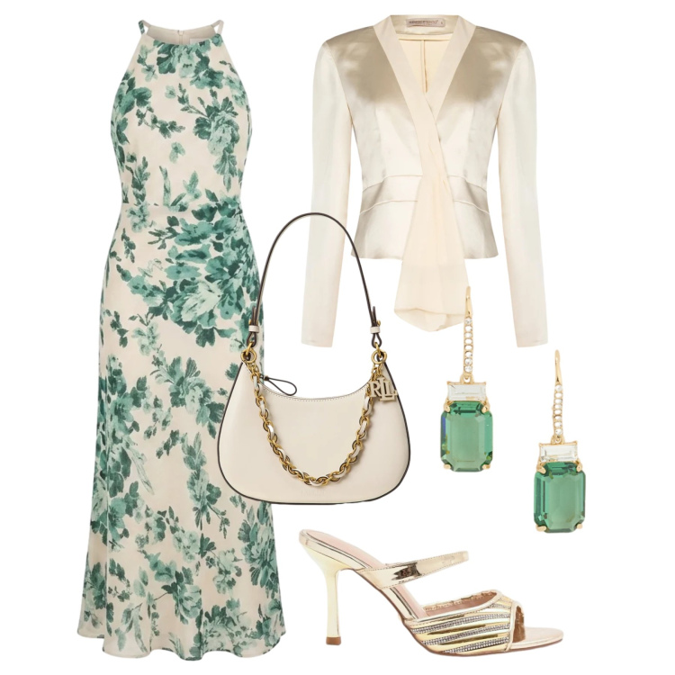 Outfit donna - Cerimonia floreale. Stile Chic per Cerimonia. Abbinamento con vestiti lunghi, blazer, sabot, borse a spalla, orecchini.